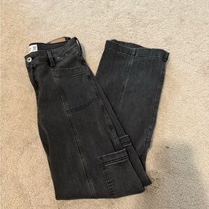 Abercrombie Kids High Rise Wide Leg Cargo Jeans Black 15/16 Long
